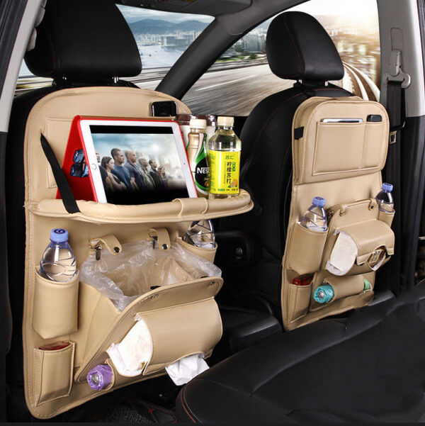 PU Leather Car Storage Bag Multifunction Seat Back Tray Hanging Bag Waterproof Car Organizer Automotive Interior Accessories - Imagen 4