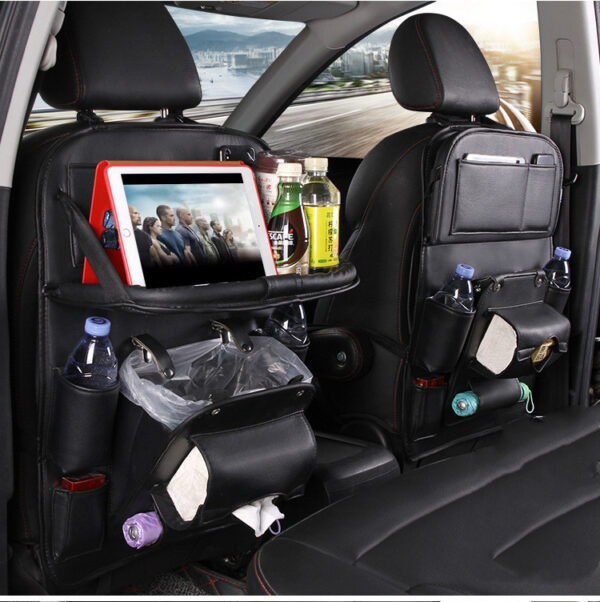 PU Leather Car Storage Bag Multifunction Seat Back Tray Hanging Bag Waterproof Car Organizer Automotive Interior Accessories - Imagen 5