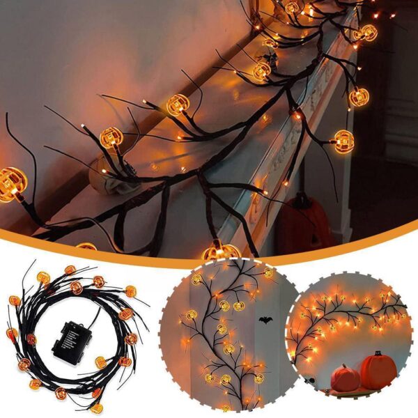 Halloween LED Willow Vine String Light Cool Cartoon Bat Pumpkin Decoration For Indoor Outdoor Party House Decor - Imagen 2