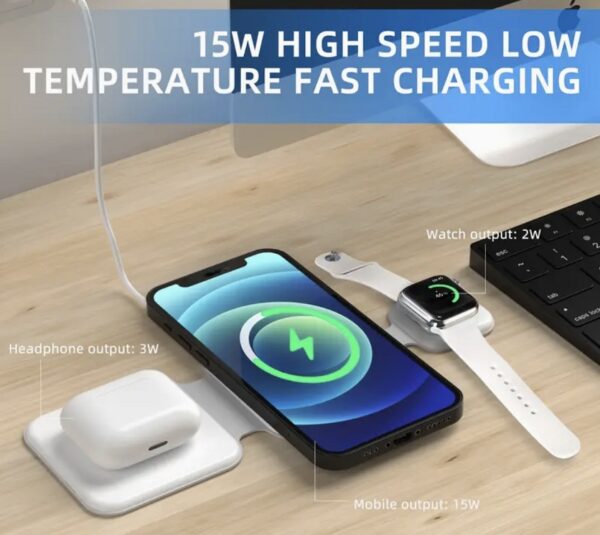 3 In 1 Magnetic Foldable Wireless Charger Charging Station Multi-device Folding Cell Phone Wireless Charger Gadgets - Imagen 8