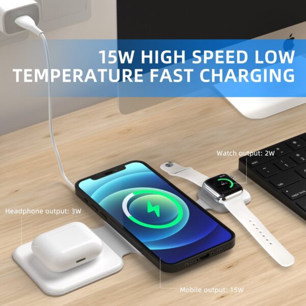 3 In 1 Magnetic Foldable Wireless Charger Charging Station Multi-device Folding Cell Phone Wireless Charger Gadgets - Imagen 3